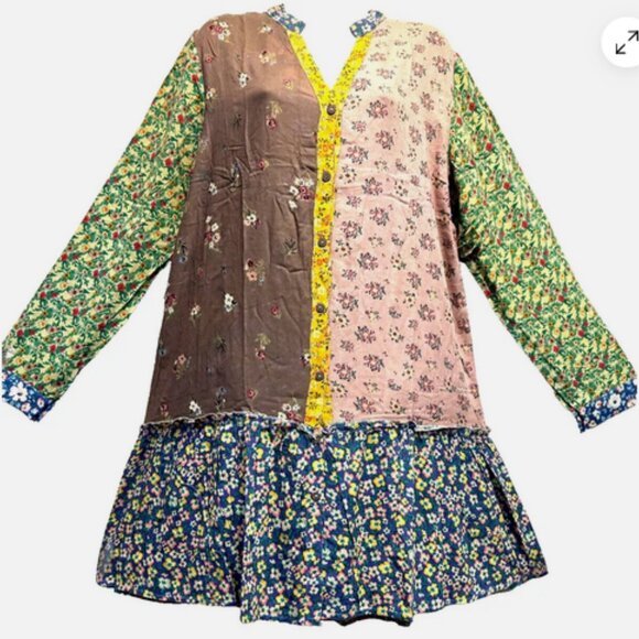 Nwt SACRED THREADS patch boho gypsy funky hippy rayon ruffle DRESS XL - Picture 1 of 4